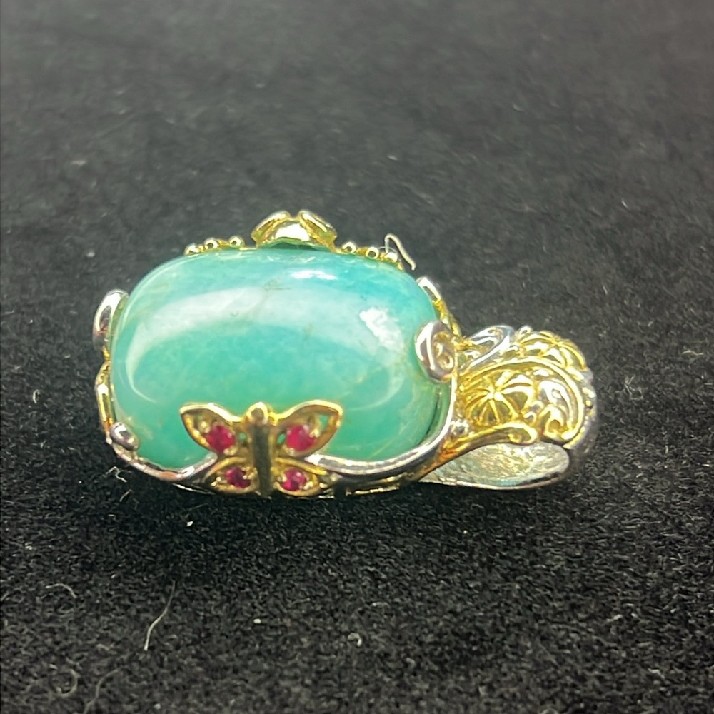Gems En Vogue Sterling Gold Butterfly Turquoise Cabochon Pendant